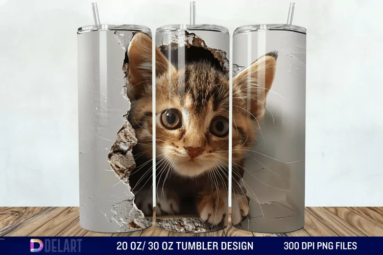 3D Kitten Hole In A Wall Tumbler Wrap