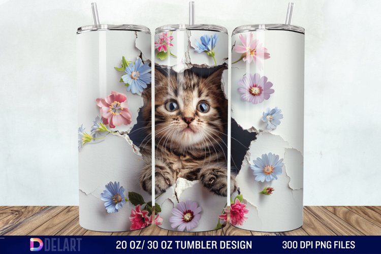 3D Kitten Hole In A Wall Tumbler Wrap example image 1