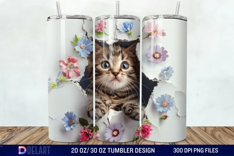 3D Kitten Hole In A Wall Tumbler Wrap