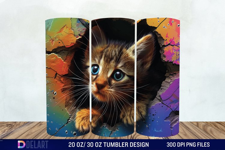3D Kitten Hole In A Wall Tumbler Wrap example image 1