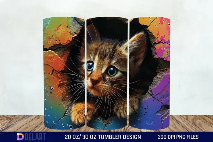 3D Kitten Hole In A Wall Tumbler Wrap