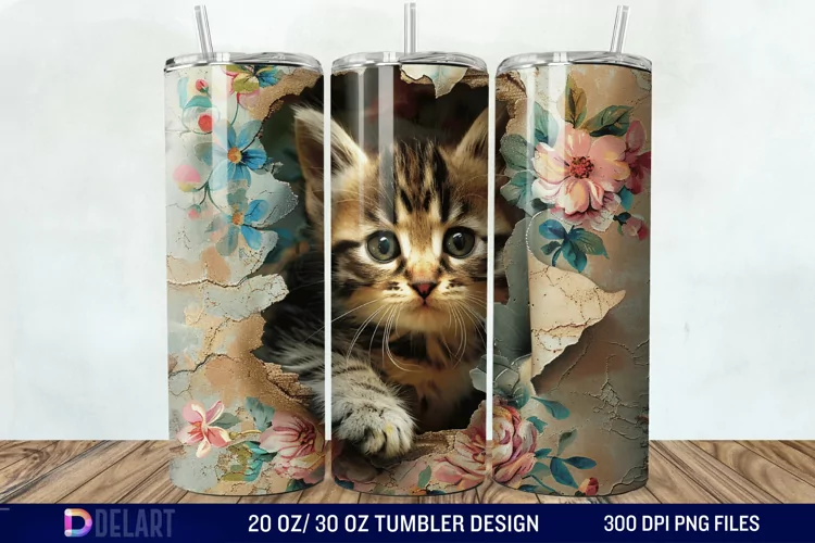 3D Kitten Hole In A Wall Tumbler Wrap
