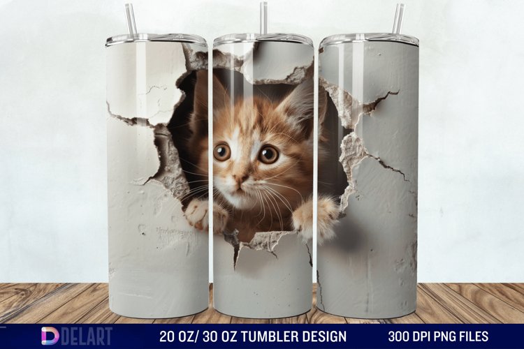 3D Kitten Hole In A Wall Tumbler Wrap example image 1