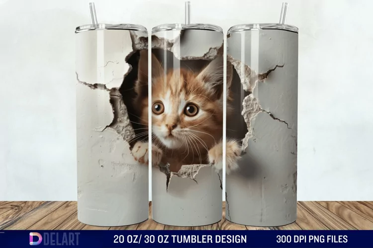 3D Kitten Hole In A Wall Tumbler Wrap