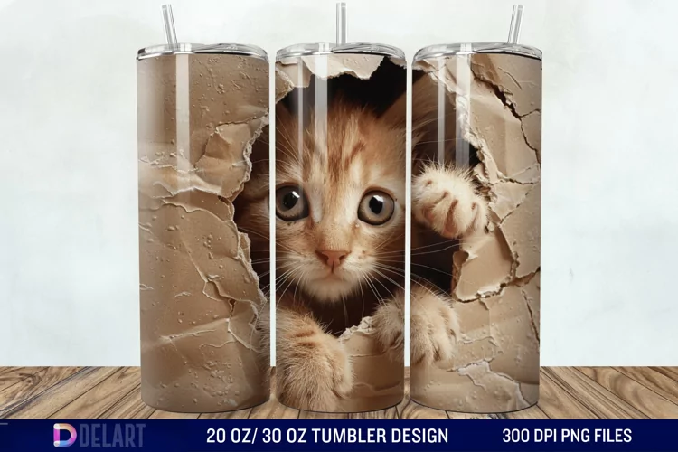 3D Kitten Hole In A Wall Tumbler Wrap
