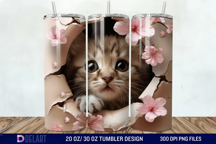 3D Kitten Hole In A Wall Tumbler Wrap