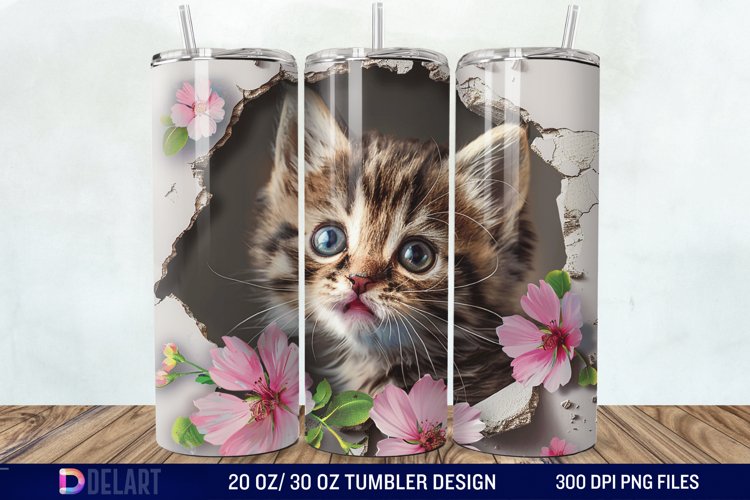 3D Kitten Hole In A Wall Tumbler Wrap example image 1