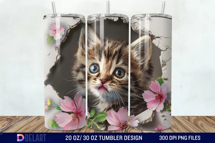 3D Kitten Hole In A Wall Tumbler Wrap