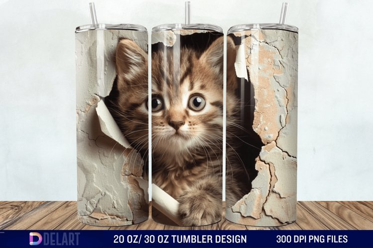 3D Kitten Hole In A Wall Tumbler Wrap example image 1