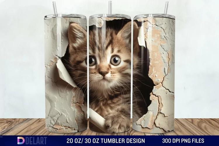 3D Kitten Hole In A Wall Tumbler Wrap