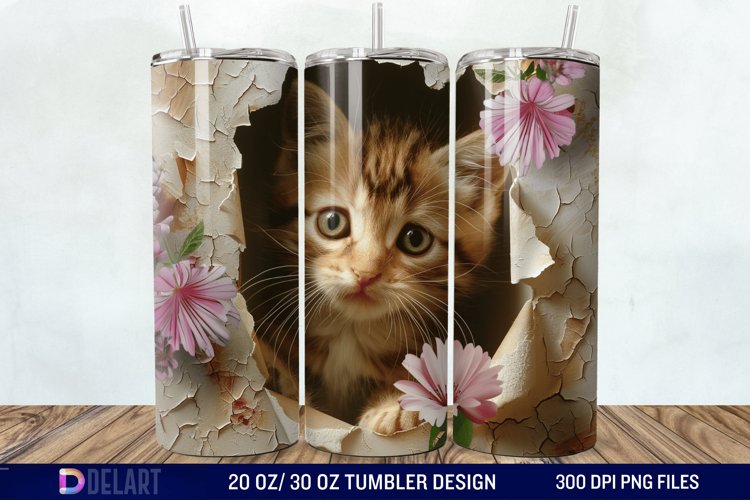 3D Kitten Hole In A Wall Tumbler Wrap example image 1