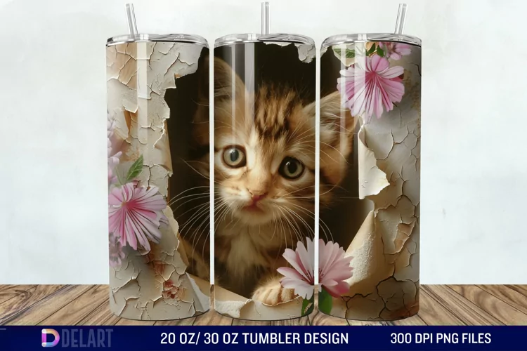 3D Kitten Hole In A Wall Tumbler Wrap
