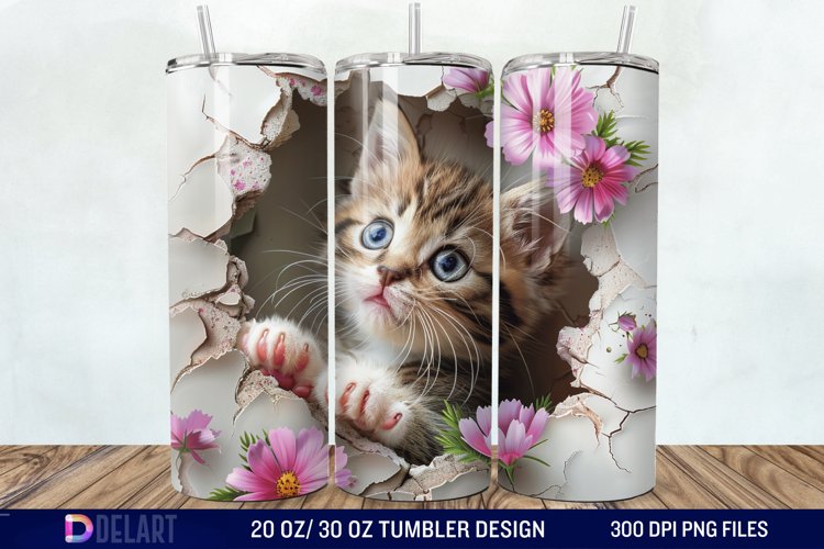 3D Kitten Hole In A Wall Tumbler Wrap example image 1