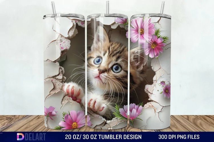 3D Kitten Hole In A Wall Tumbler Wrap