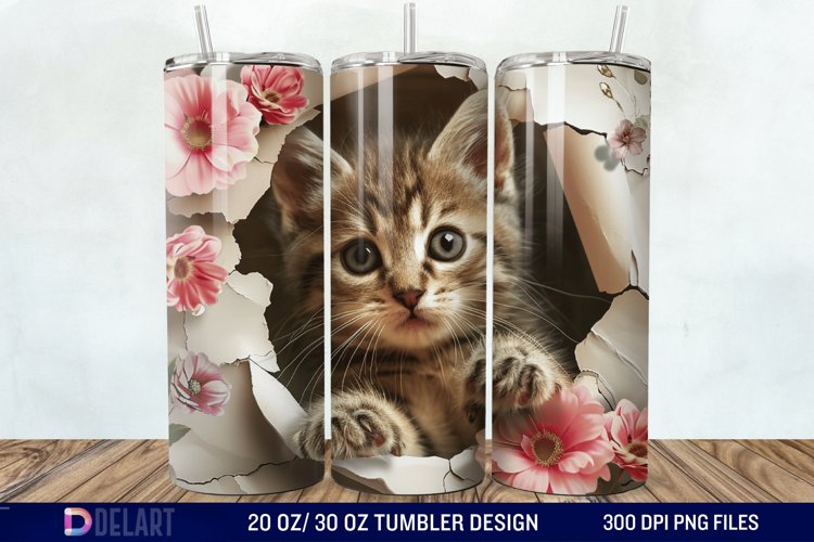 3D Kitten Hole In A Wall Tumbler Wrap example image 1