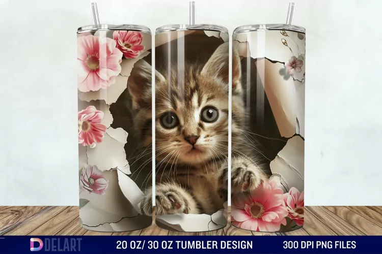 3D Kitten Hole In A Wall Tumbler Wrap