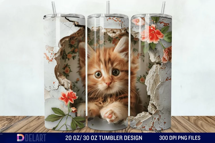 3D Kitten Hole In A Wall Tumbler Wrap