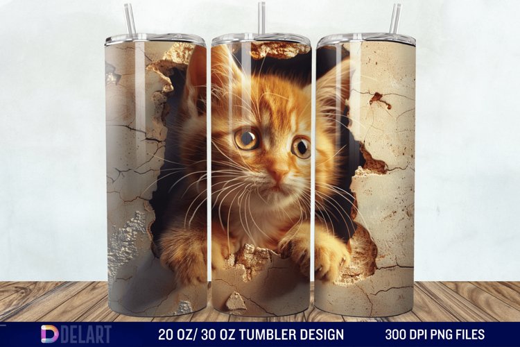 3D Kitten Hole In A Wall Tumbler Wrap example image 1