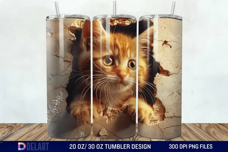 3D Kitten Hole In A Wall Tumbler Wrap