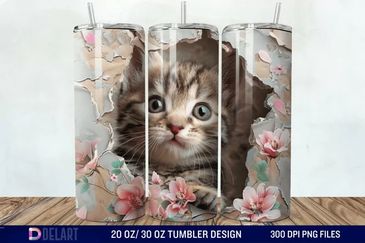 3D Kitten Hole In A Wall Tumbler Wrap
