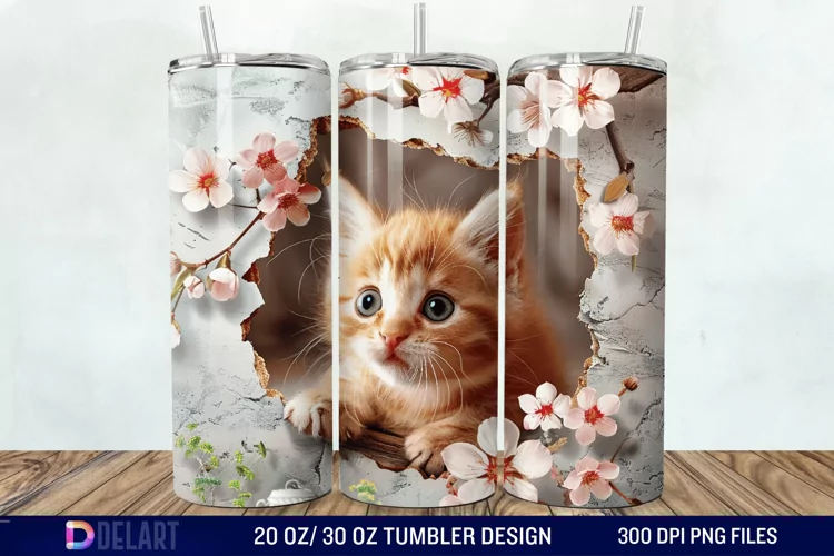 3D Kitten Hole In A Wall Tumbler Wrap