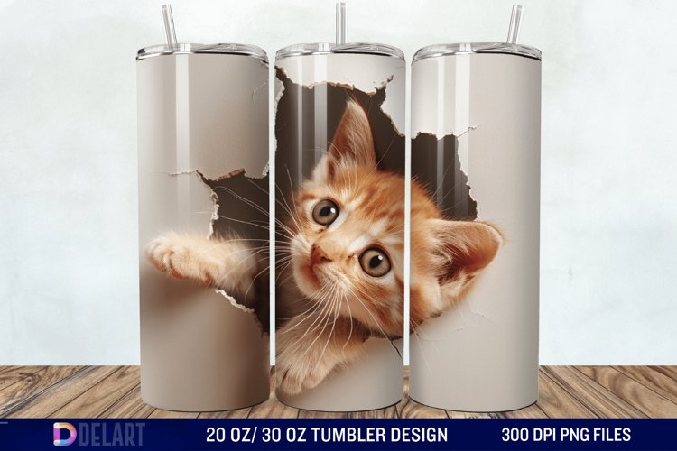 3D Kitten Hole In A Wall Tumbler Wrap example image 1