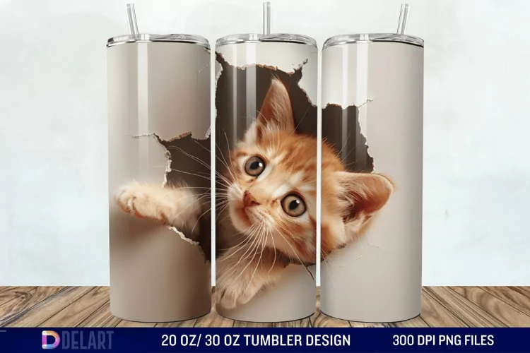 3D Kitten Hole In A Wall Tumbler Wrap