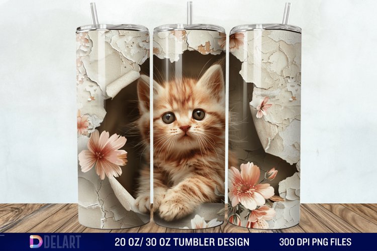 3D Kitten Hole In A Wall Tumbler Wrap example image 1