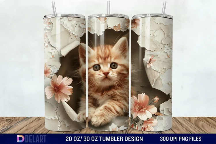 3D Kitten Hole In A Wall Tumbler Wrap
