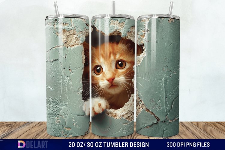 3D Kitten Hole In A Wall Tumbler Wrap example image 1