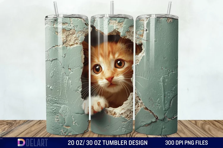 3D Kitten Hole In A Wall Tumbler Wrap