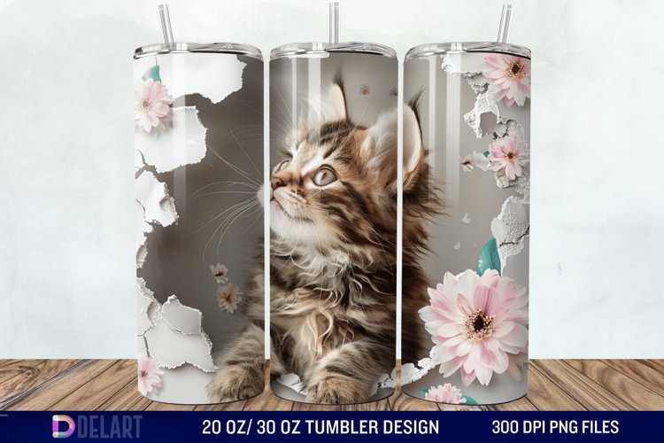 3D Kitten Hole In A Wall Tumbler Wrap example image 1