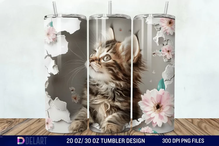 3D Kitten Hole In A Wall Tumbler Wrap
