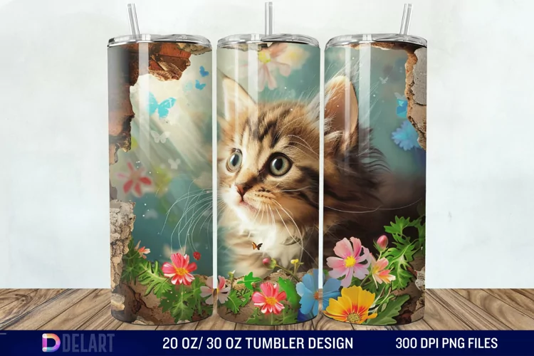 3D Kitten Hole In A Wall Tumbler Wrap