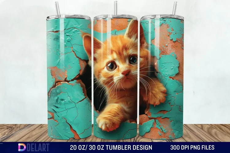 3D Kitten Hole In A Wall Tumbler Wrap