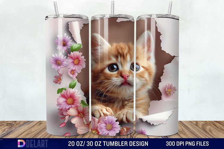3D Kitten Hole In A Wall Tumbler Wrap example image 1