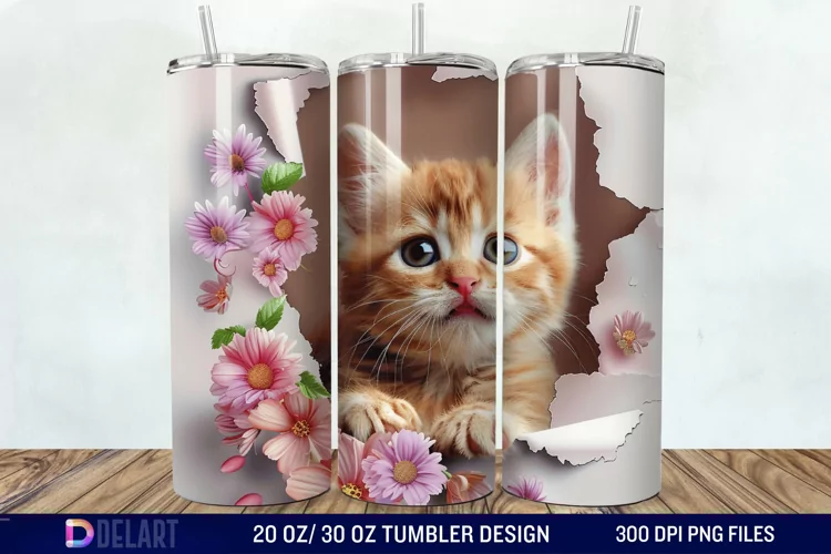 3D Kitten Hole In A Wall Tumbler Wrap