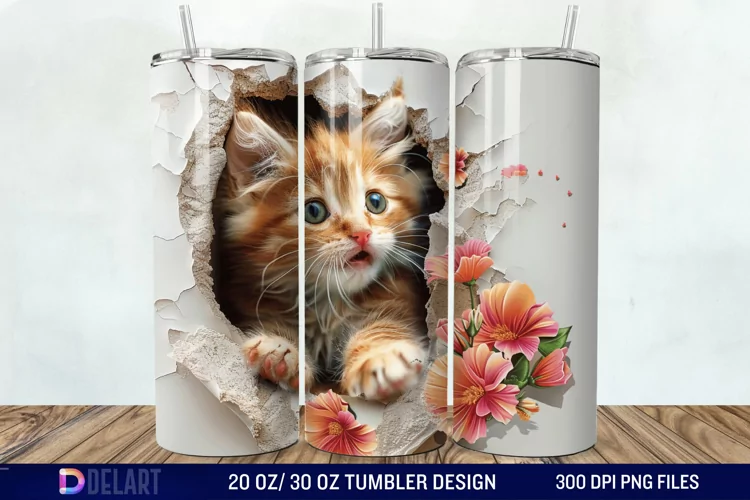 3D Kitten Hole In A Wall Tumbler Wrap