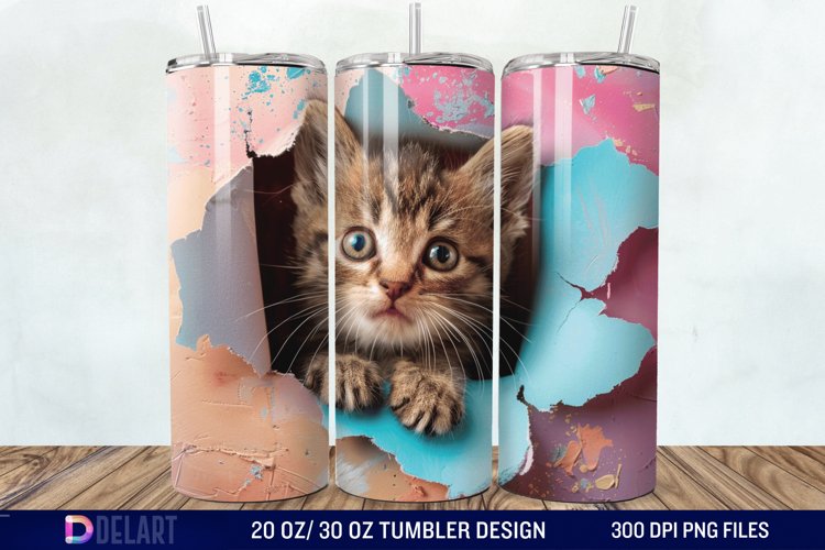 3D Kitten Hole In A Wall Tumbler Wrap example image 1