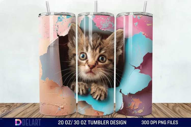 3D Kitten Hole In A Wall Tumbler Wrap