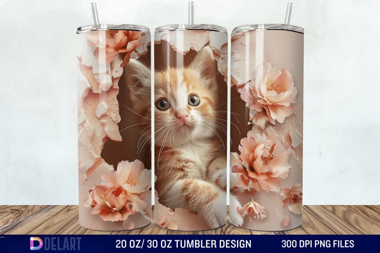 3D Kitten Hole In A Wall Tumbler Wrap example image 1