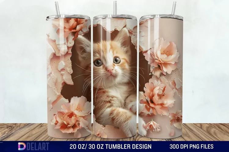 3D Kitten Hole In A Wall Tumbler Wrap