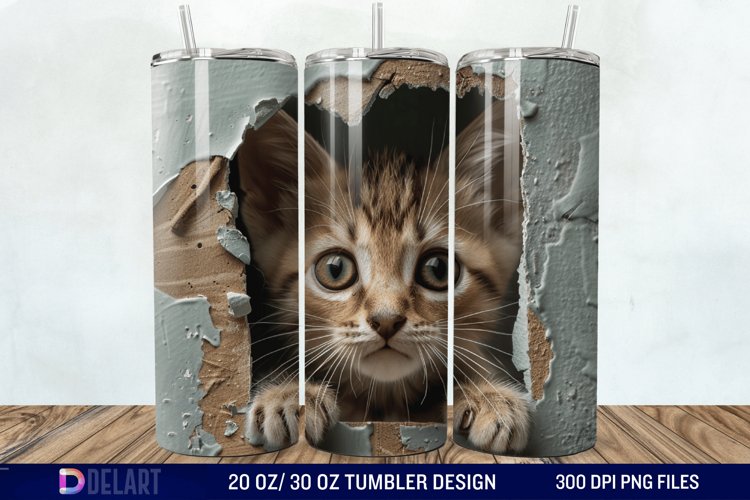 3D Kitten Hole In A Wall Tumbler Wrap example image 1