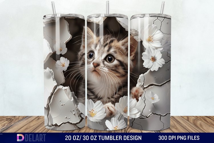 3D Kitten Hole In A Wall Tumbler Wrap example image 1
