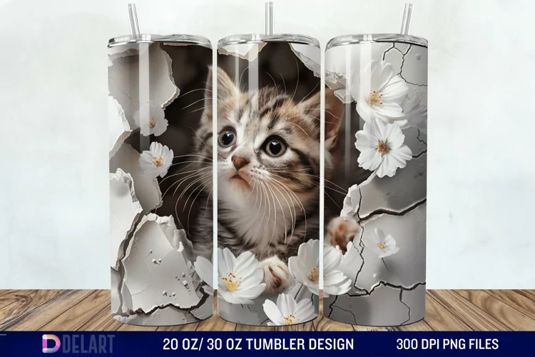 3D Kitten Hole In A Wall Tumbler Wrap