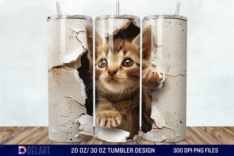 3D Kitten Hole In A Wall Tumbler Wrap example image 1