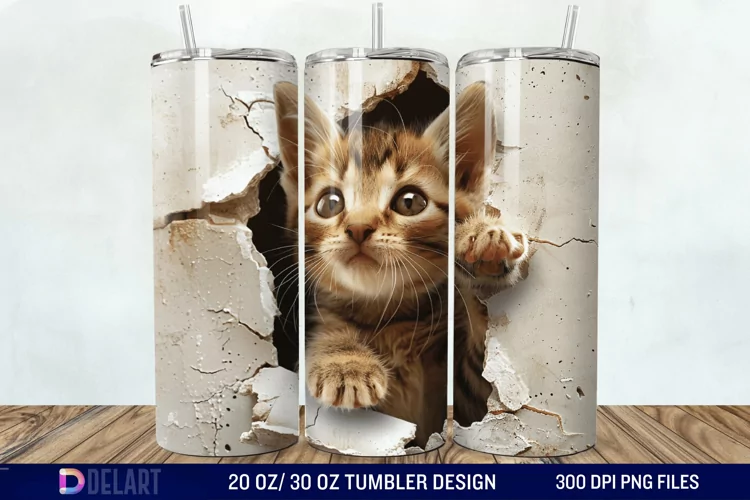 3D Kitten Hole In A Wall Tumbler Wrap
