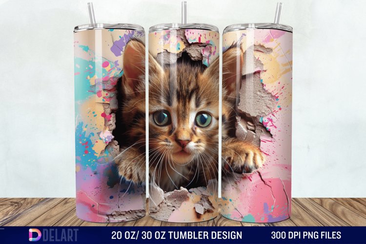 3D Kitten Hole In A Wall Tumbler Wrap example image 1