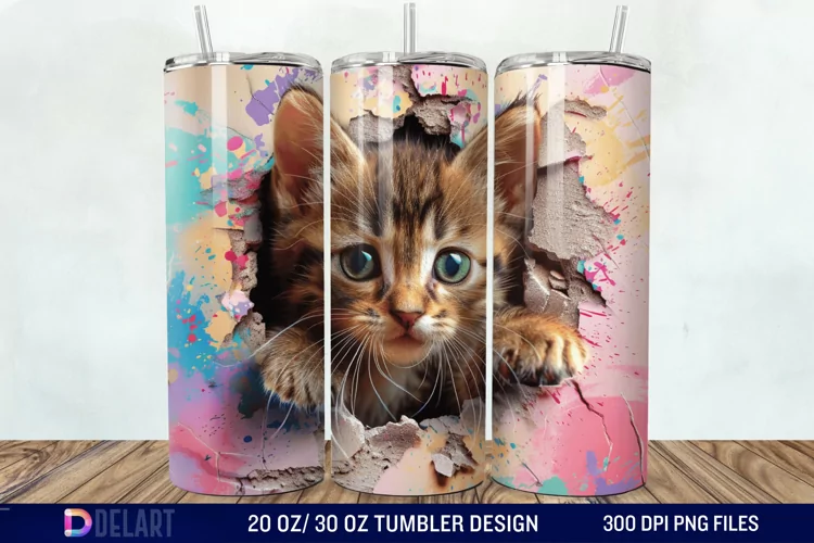 3D Kitten Hole In A Wall Tumbler Wrap