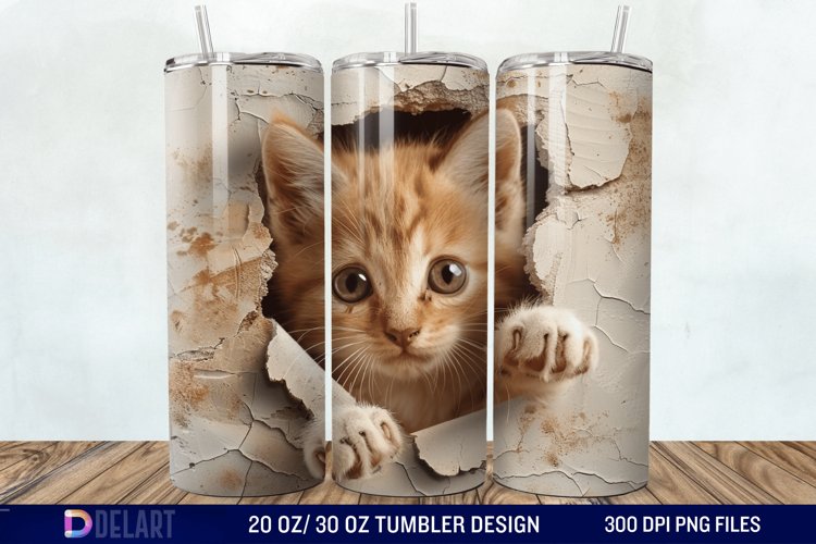 3D Kitten Hole In A Wall Tumbler Wrap example image 1